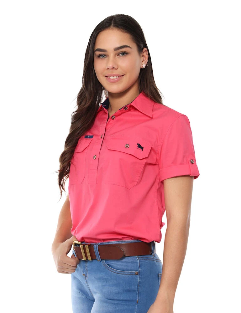RINGERS WESTERN Jules Womens Half Button Short Sleeve Work Shirt