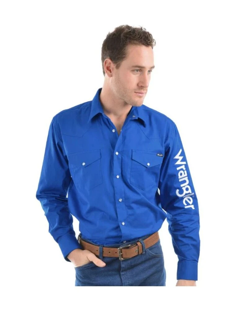 WRANGLER Mens Logo Rodeo Long Sleeve Drill Shirt