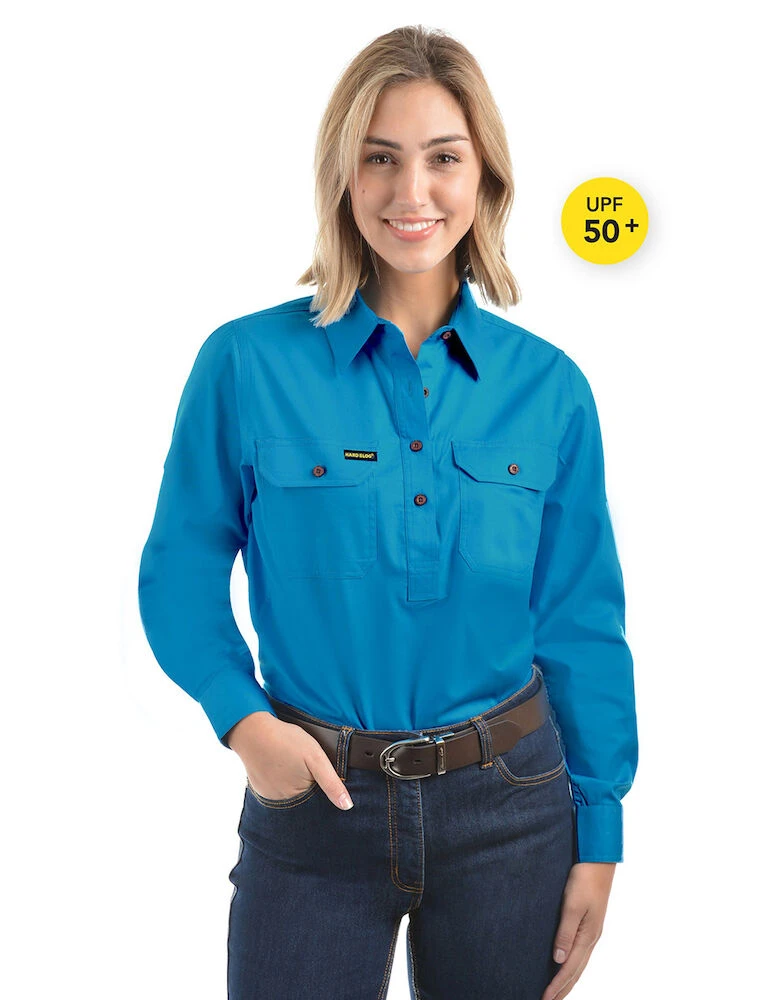 HARD SLOG Womens Half Placket Light Cotton Shirt