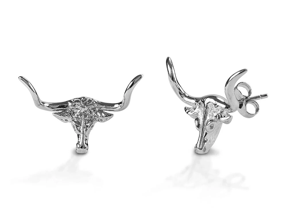 KELLY HERD Sterling Silver Post Back Longhorn Earrings