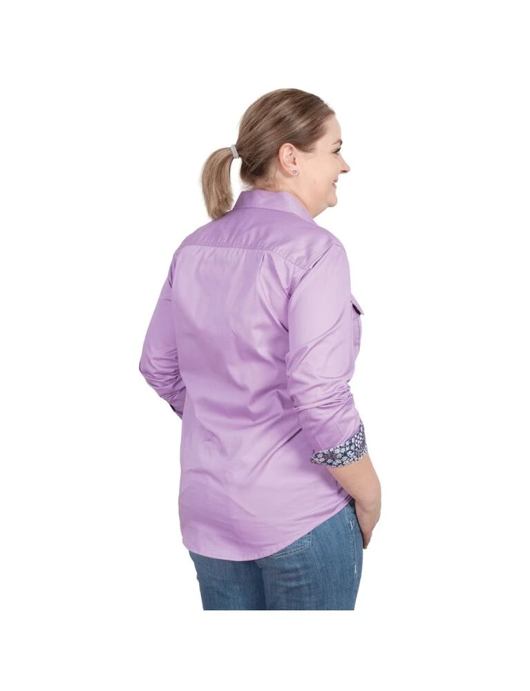 JUST COUNTRY Womens Jahna 1/2 Button Long Sleeve Trim Workshirt