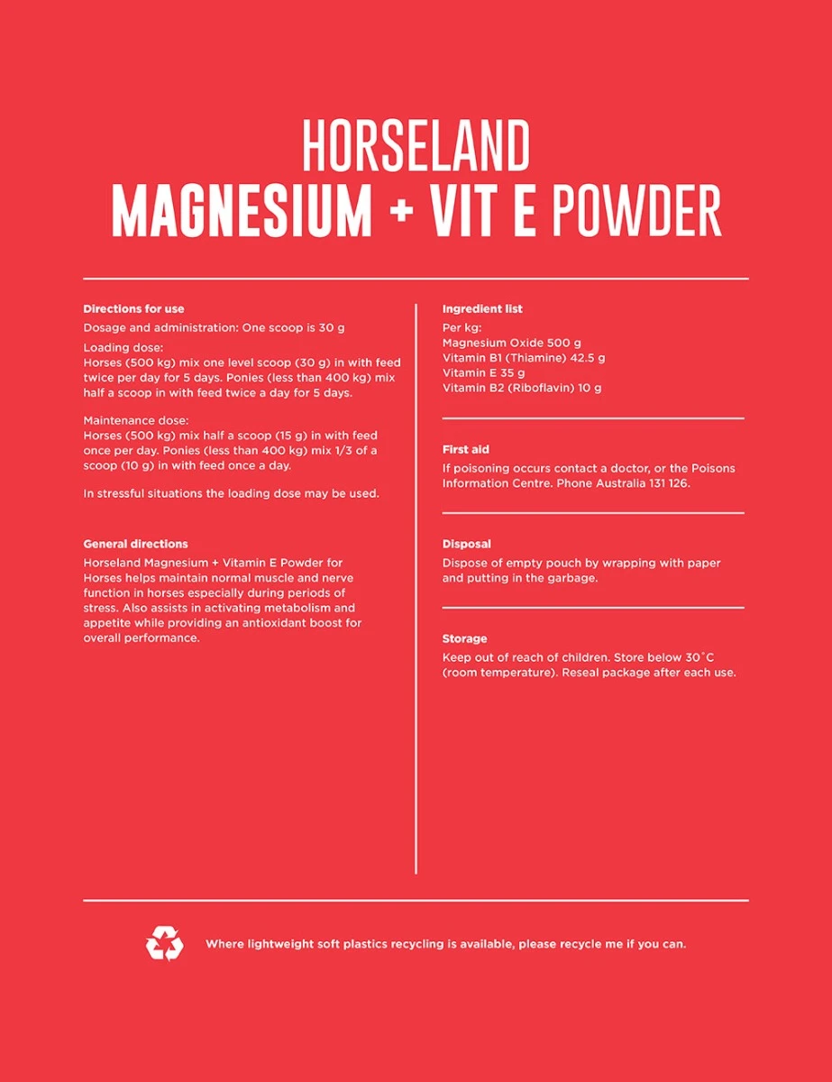 HORSELAND Magnesium + Vit E Powder - 2.5KG
