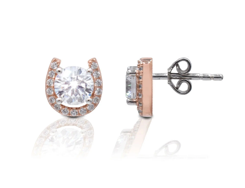 KELLY HERD Sterling Silver Rose Gold Plated Horseshoe Stud Earrings