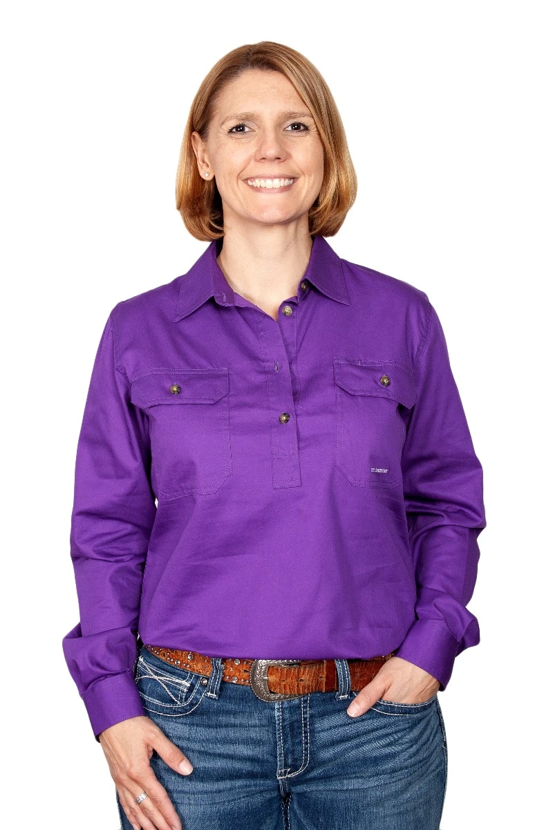 JUST COUNTRY Womens Jahna 1/2 Button Long Sleeve Workshirt