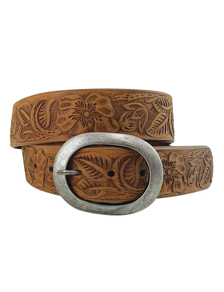 ROPER Belt 1.1/2" Floral Embossed Bridle Leather