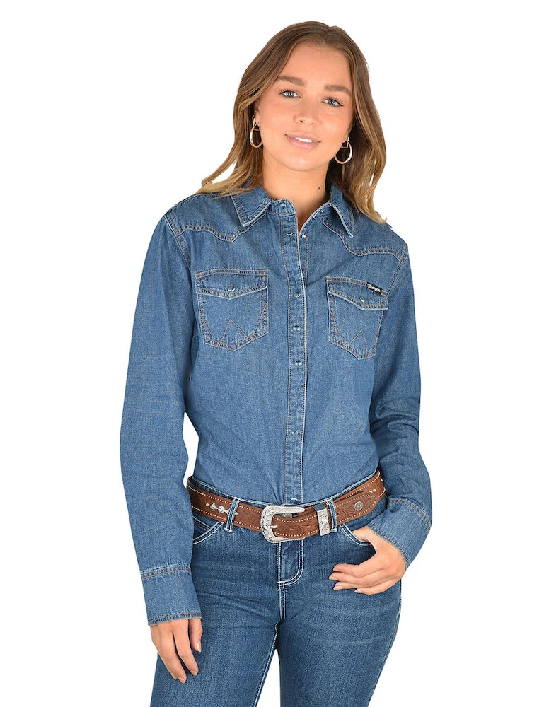 WRANGLER Womens Jay Denim Western Long Sleeve Shirt