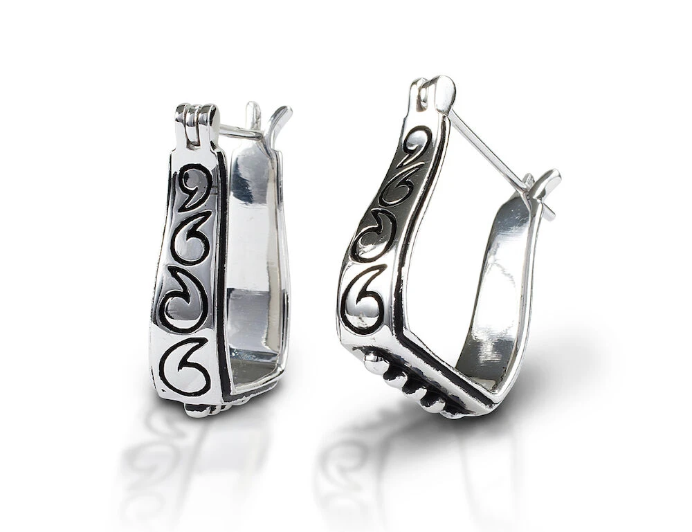 KELLY HERD Sterling Silver Engraved Stirrup Earrings
