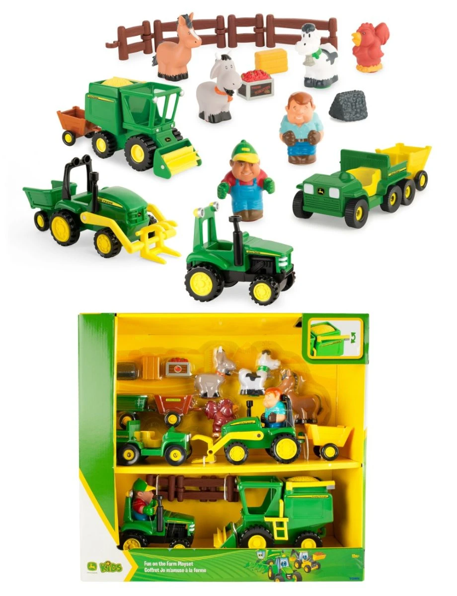 JOHN DEERE Fun On The Farm Play Set With 4 Vehicles (20 Piece Set)