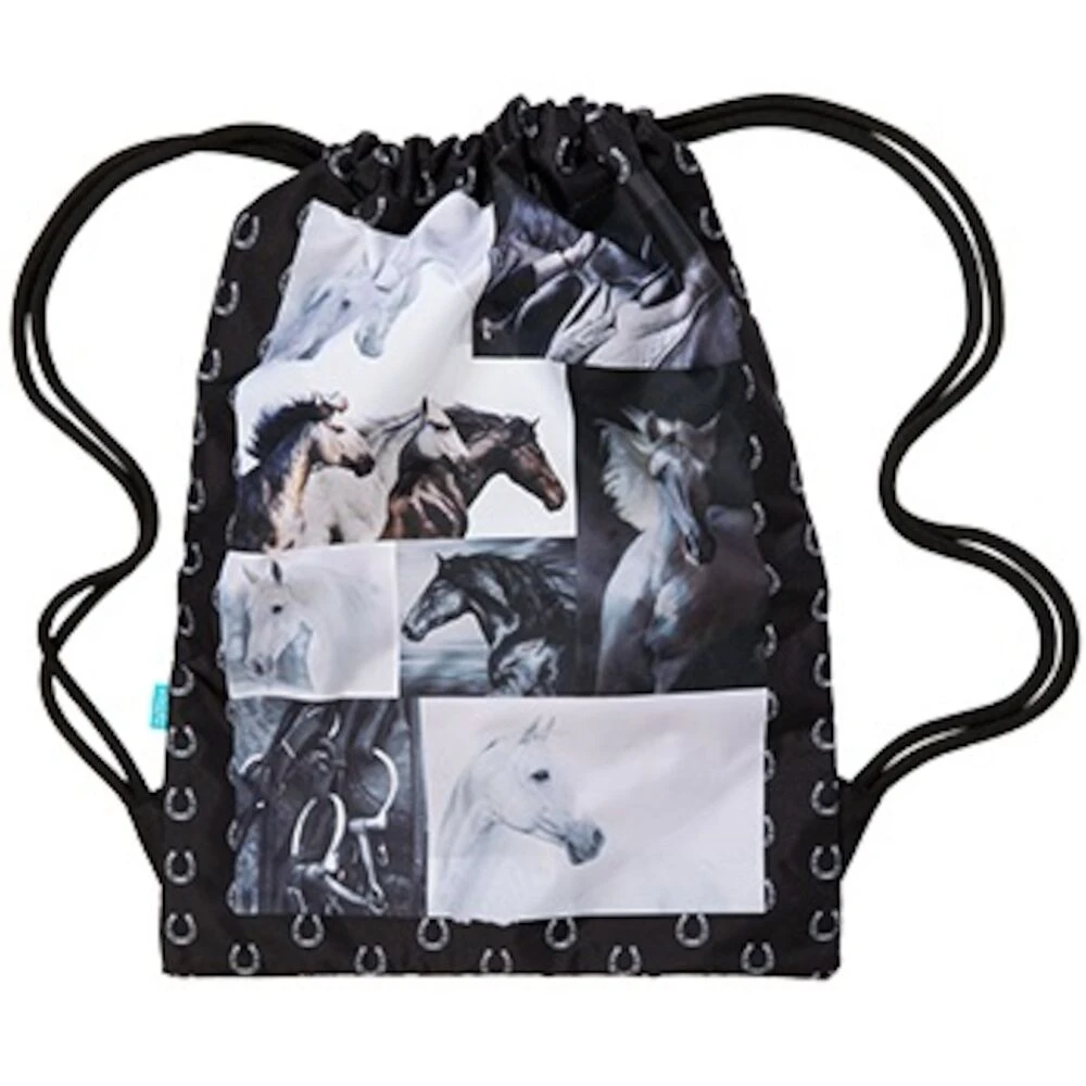 SPENCIL Black & White Horses Drawstring Sports Bag