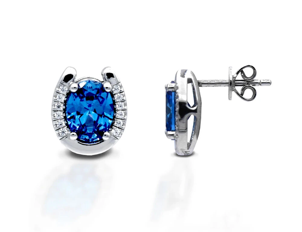 KELLY HERD Sterling Silver Horseshoe Blue Stone Earrings