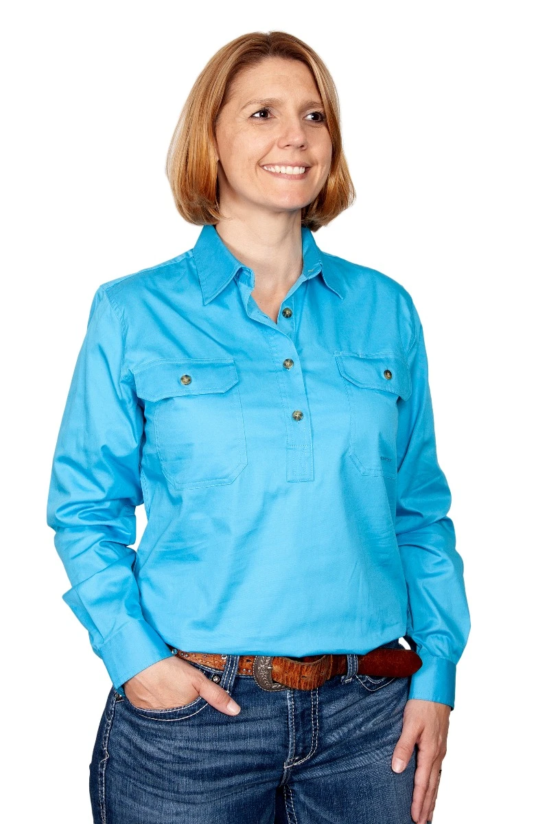 JUST COUNTRY Womens Jahna 1/2 Button Long Sleeve Workshirt