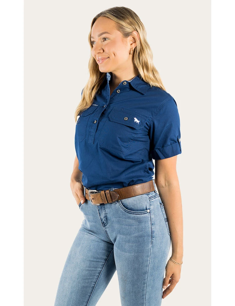 RINGERS WESTERN Jules Womens Half Button Short Sleeve Work Shirt