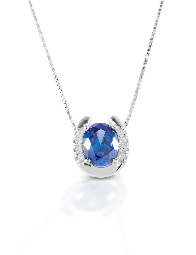 KELLY HERD Sterling Silver Horseshoe Blue Stone Necklace