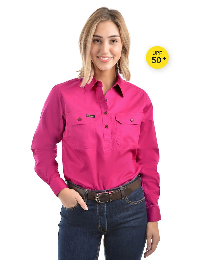 HARD SLOG Womens Half Placket Light Cotton Shirt