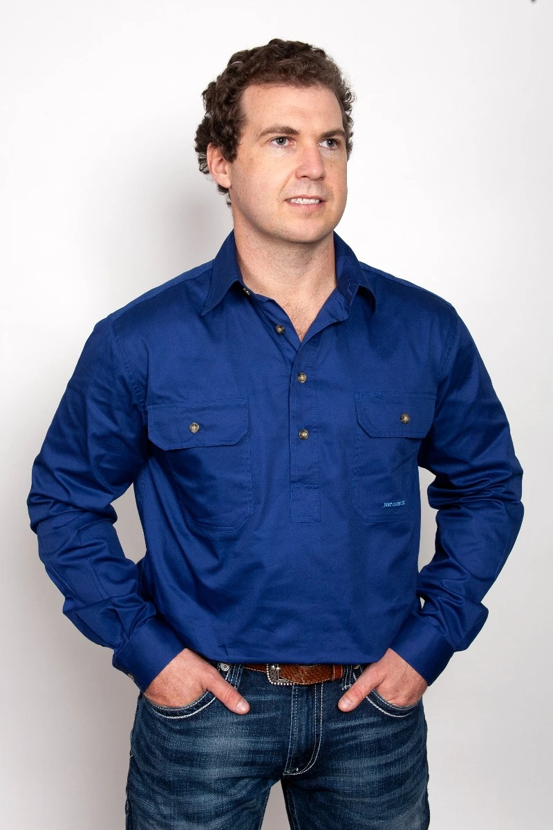 JUST COUNTRY Mens Cameron 1/2 Button Long Sleeve Workshirt