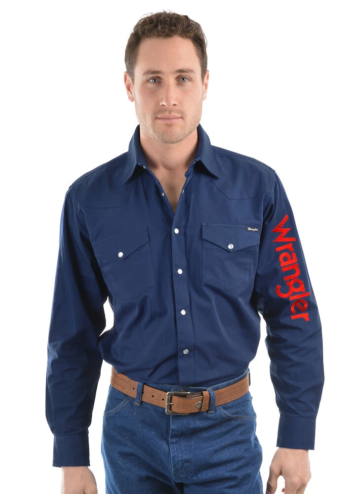 WRANGLER Mens Logo Rodeo Long Sleeve Drill Shirt