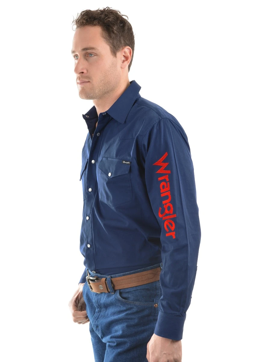 WRANGLER Mens Logo Rodeo Long Sleeve Drill Shirt