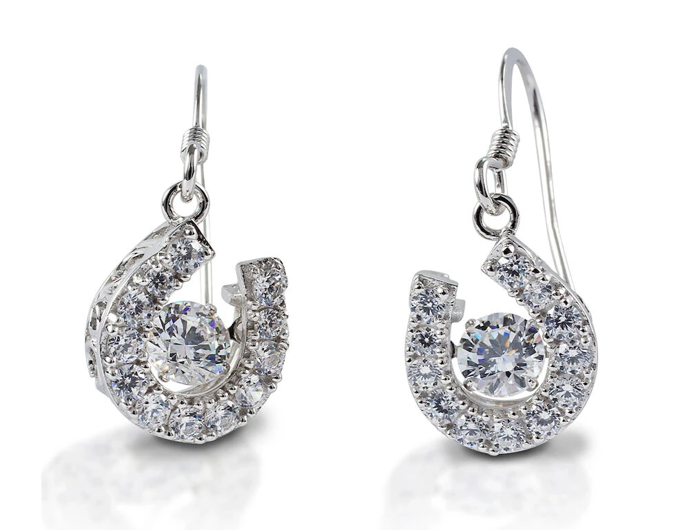 KELLY HERD Sterling Silver Dangle Dancing Stone Horseshoe Earrings