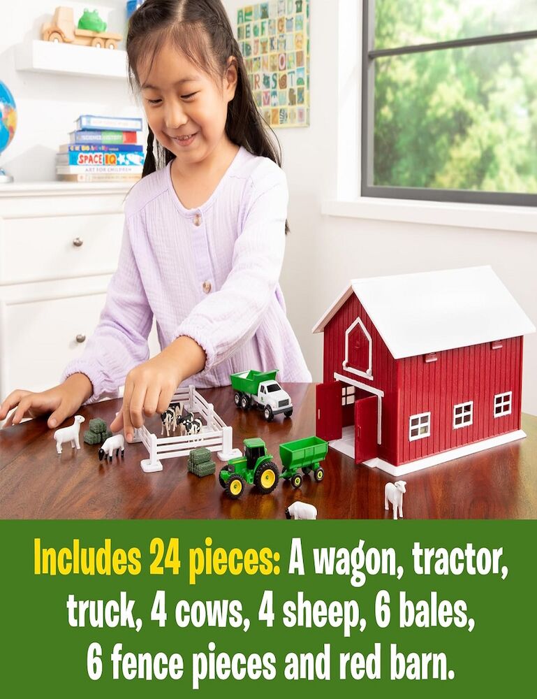 JOHN DEERE 24 Piece Farm Playset With Red Barn