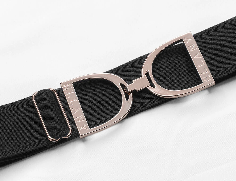 ELLANY Black 1.5" Rose Gold Stirrup Elastic Belt
