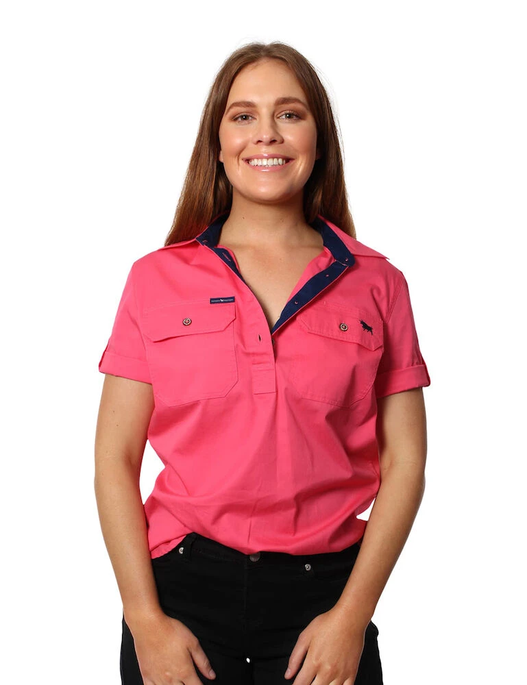 RINGERS WESTERN Jules Womens Half Button Short Sleeve Work Shirt