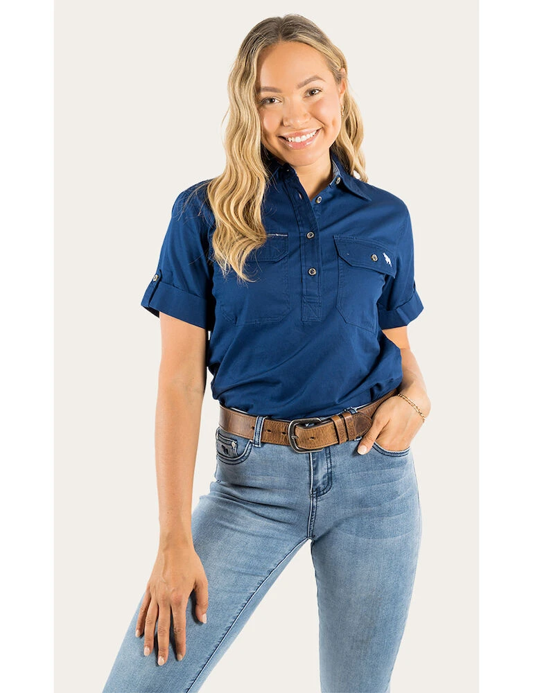 RINGERS WESTERN Jules Womens Half Button Short Sleeve Work Shirt