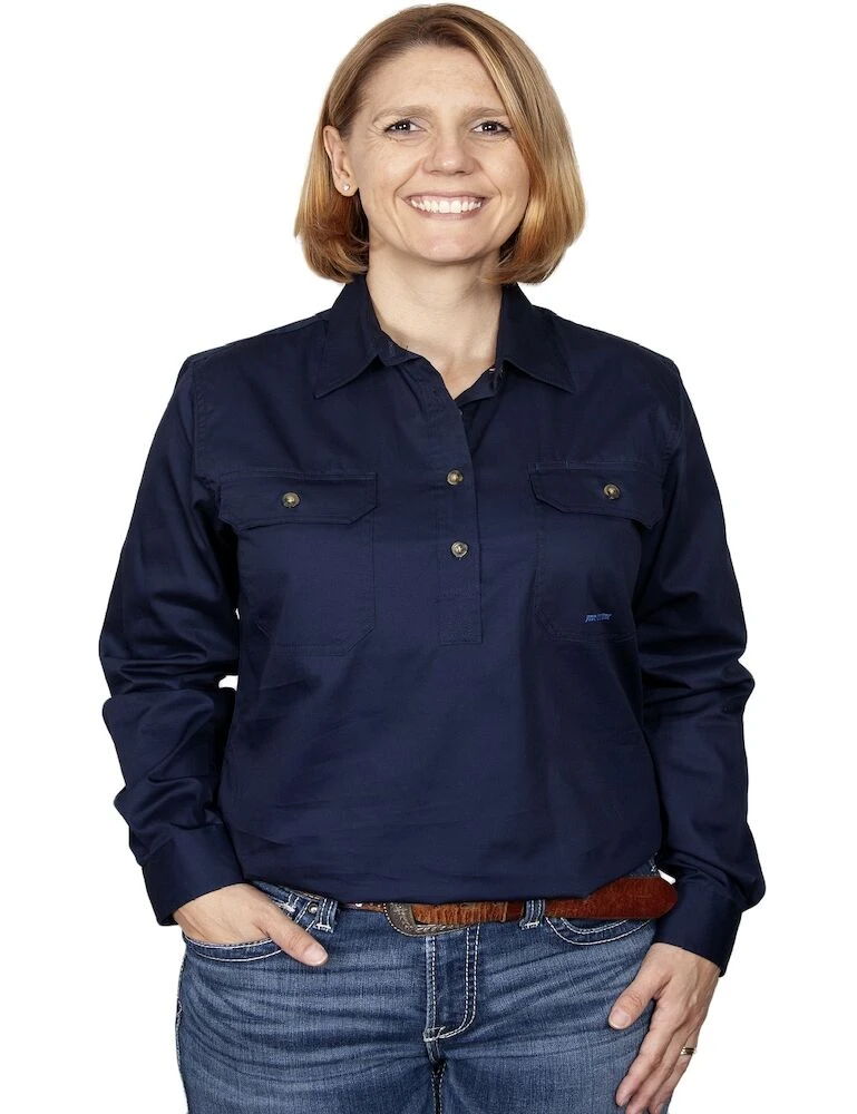 JUST COUNTRY Womens Jahna 1/2 Button Long Sleeve Workshirt