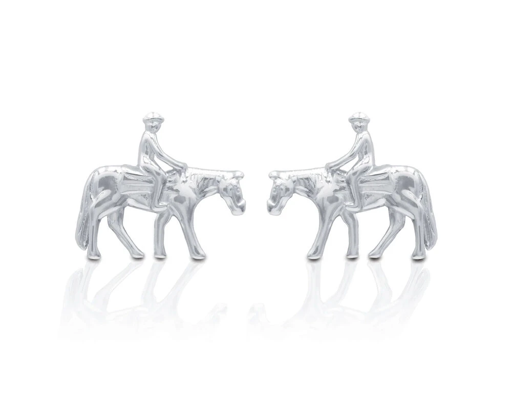 KELLY HERD Sterling Silver Western Pleasure Horse With Rider Earrings