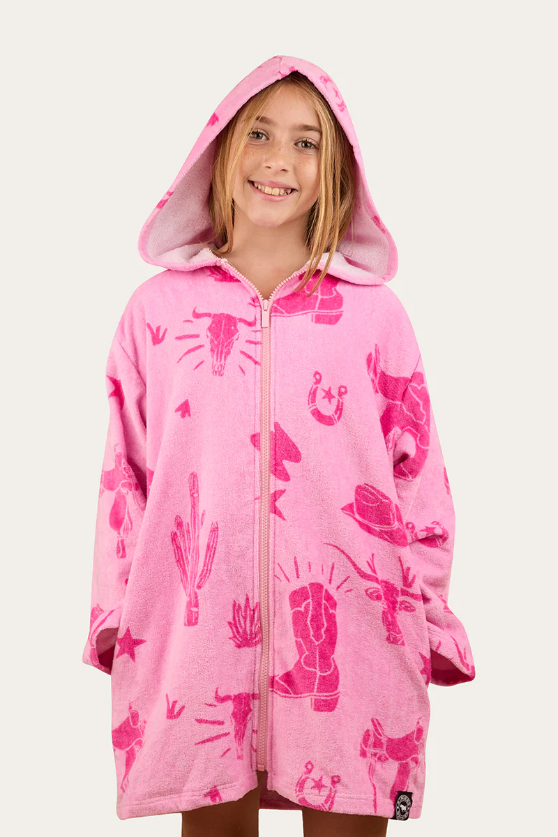 Boot Scootin Kids Zip Through Towel - Pastel Pink