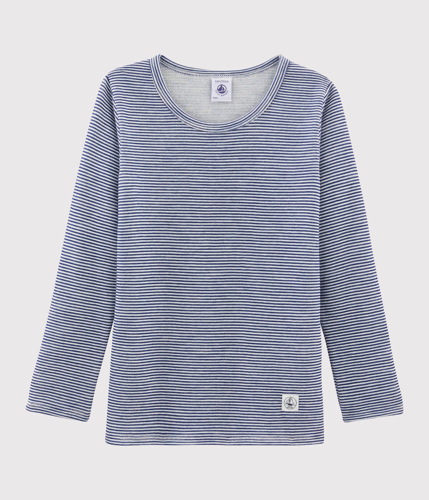 Tee shirt manches longues rayé en laine et coton enfant