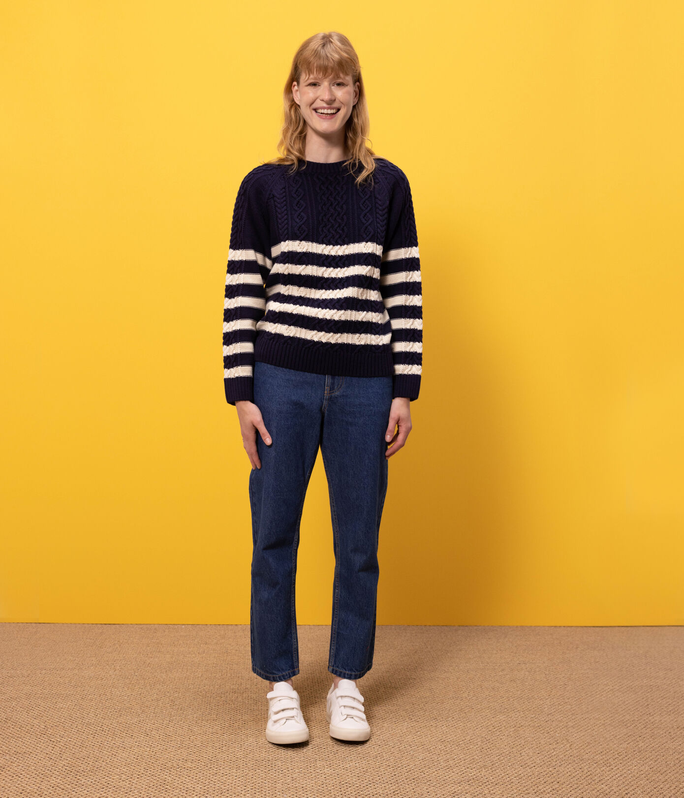 Pull irlandais à rayures en coton Femme