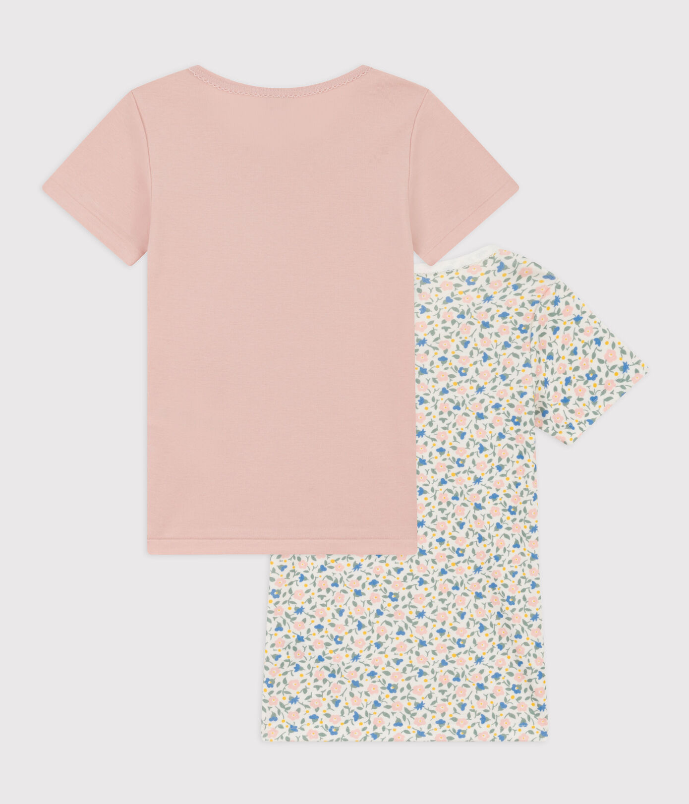 Lot de 2 tee shirts manches courtes fleurs en coton petite fille