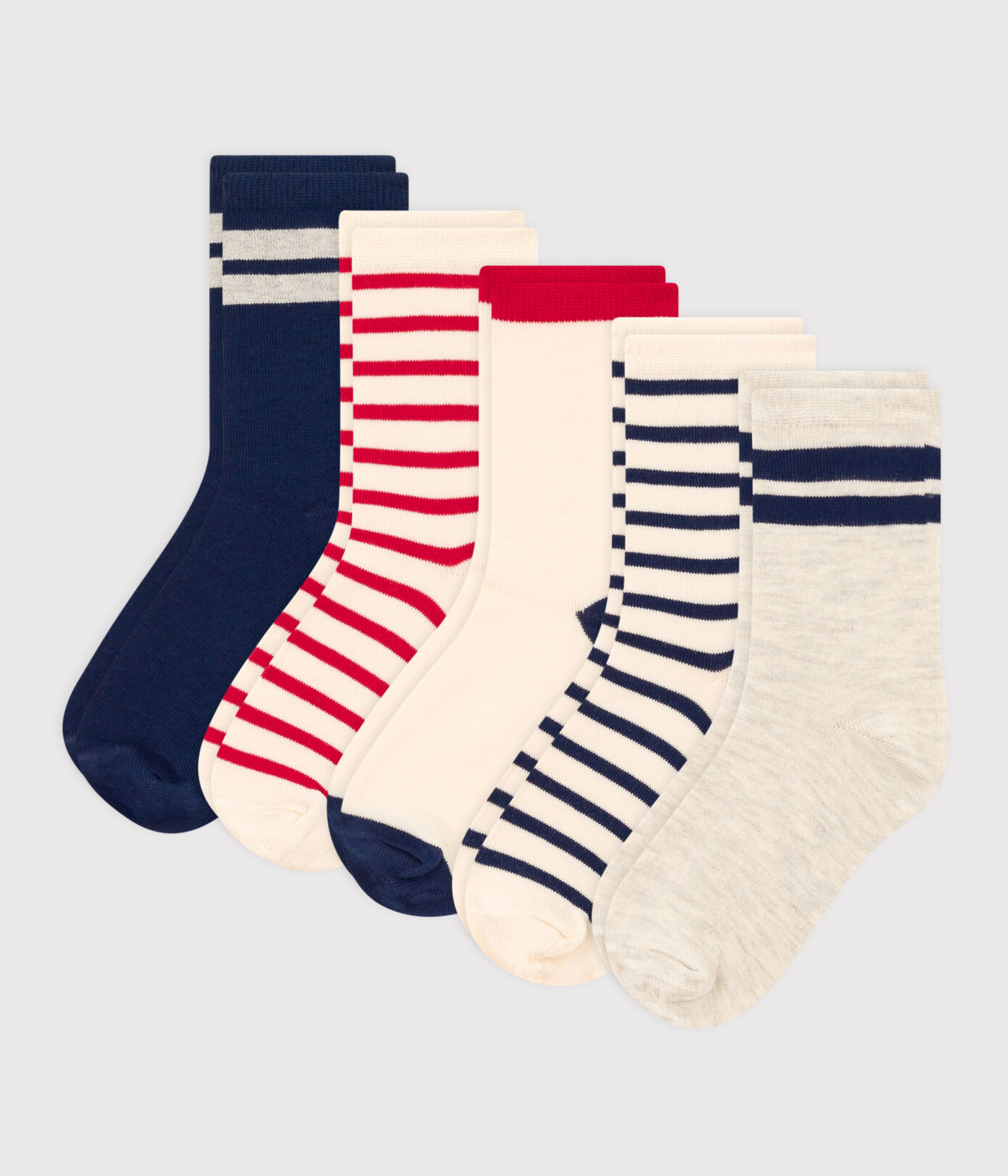 Lot de 5 paires de chaussettes bleu blanc rouge enfant garon-fille