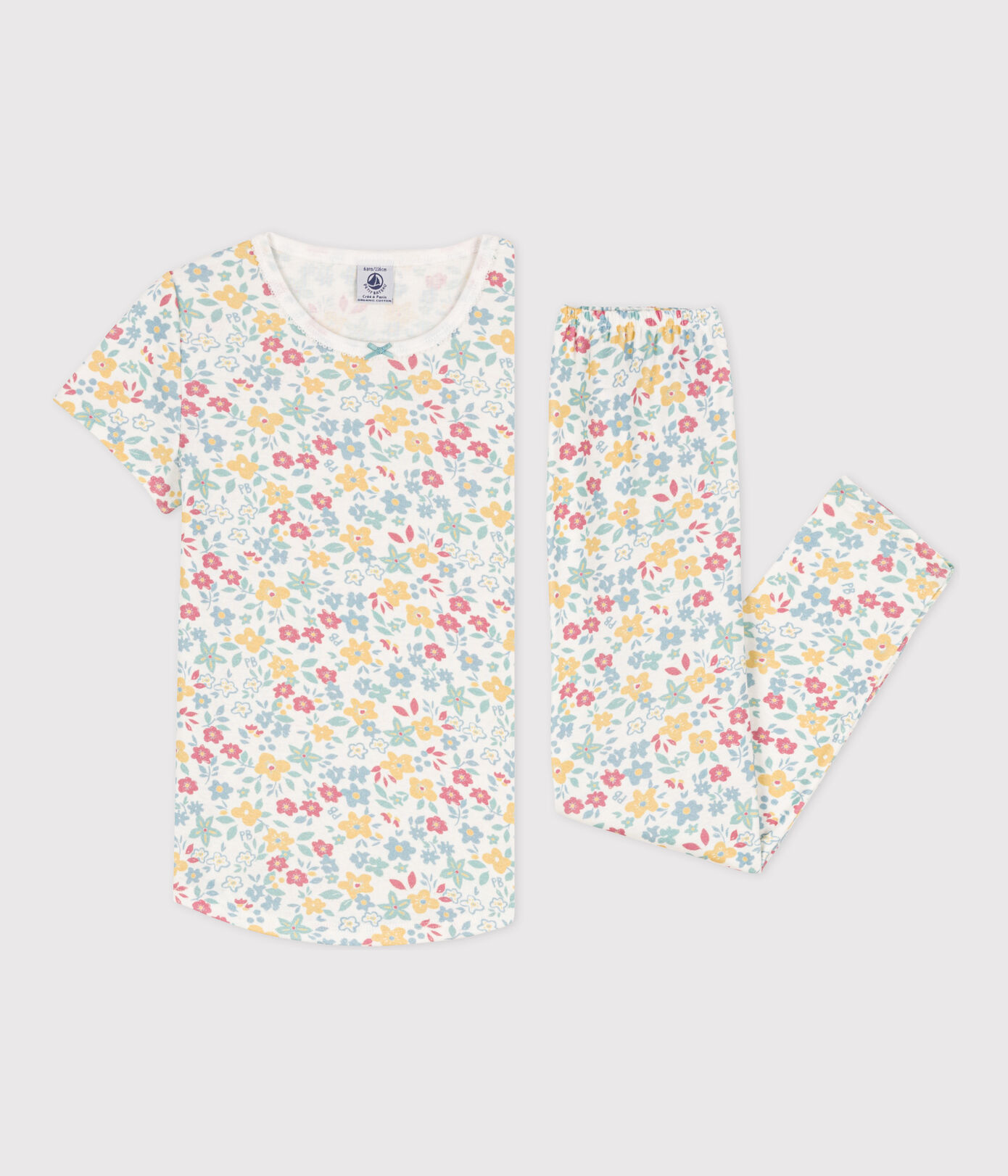 Pyjama manches courtes fleurs en coton petite fille