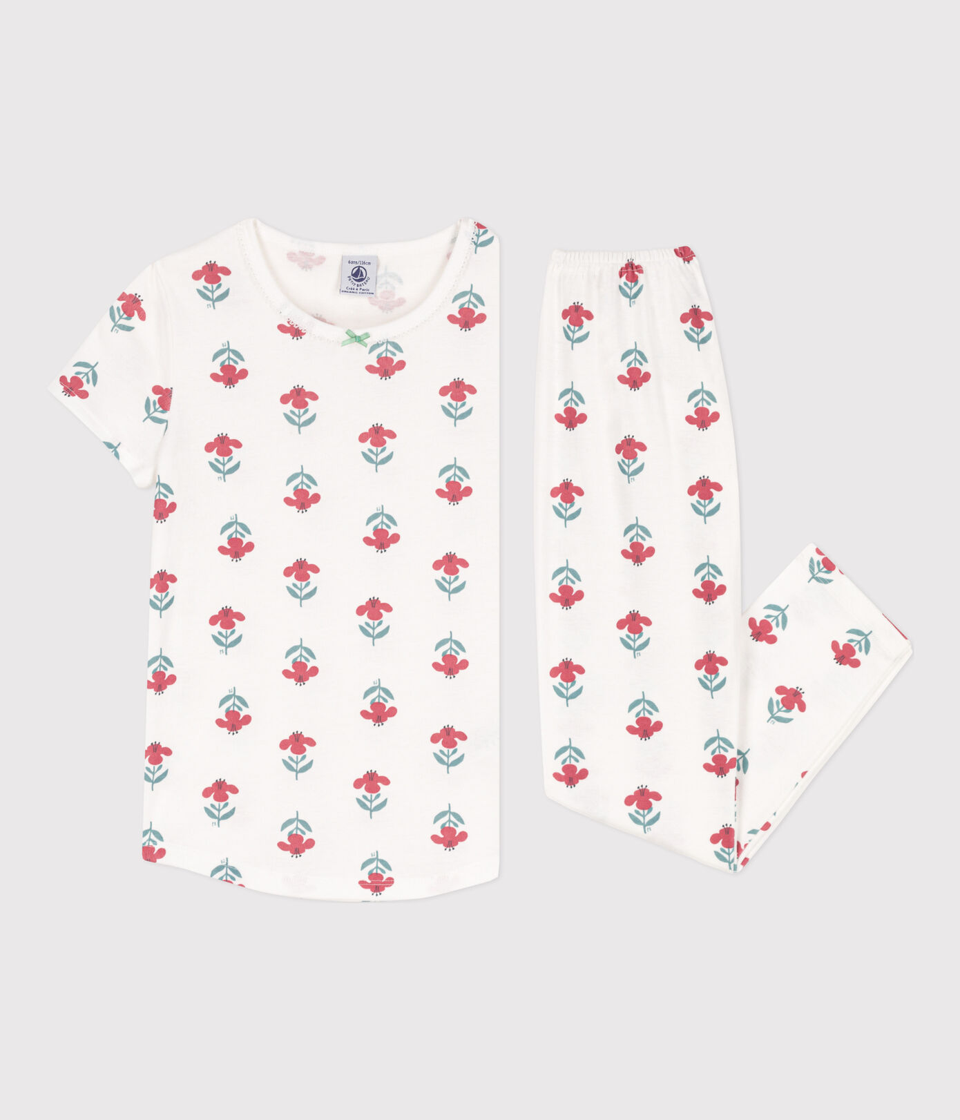 Pyjama manches courtes fleurs en coton petite fille
