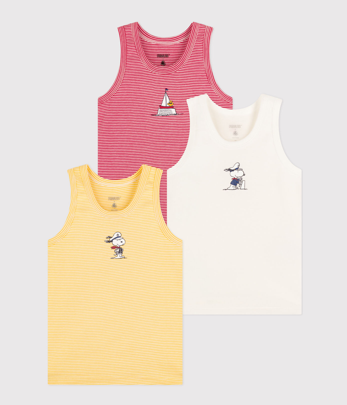 Lot de 3 débardeurs Petit Bateau X Snoopy en coton petit garon