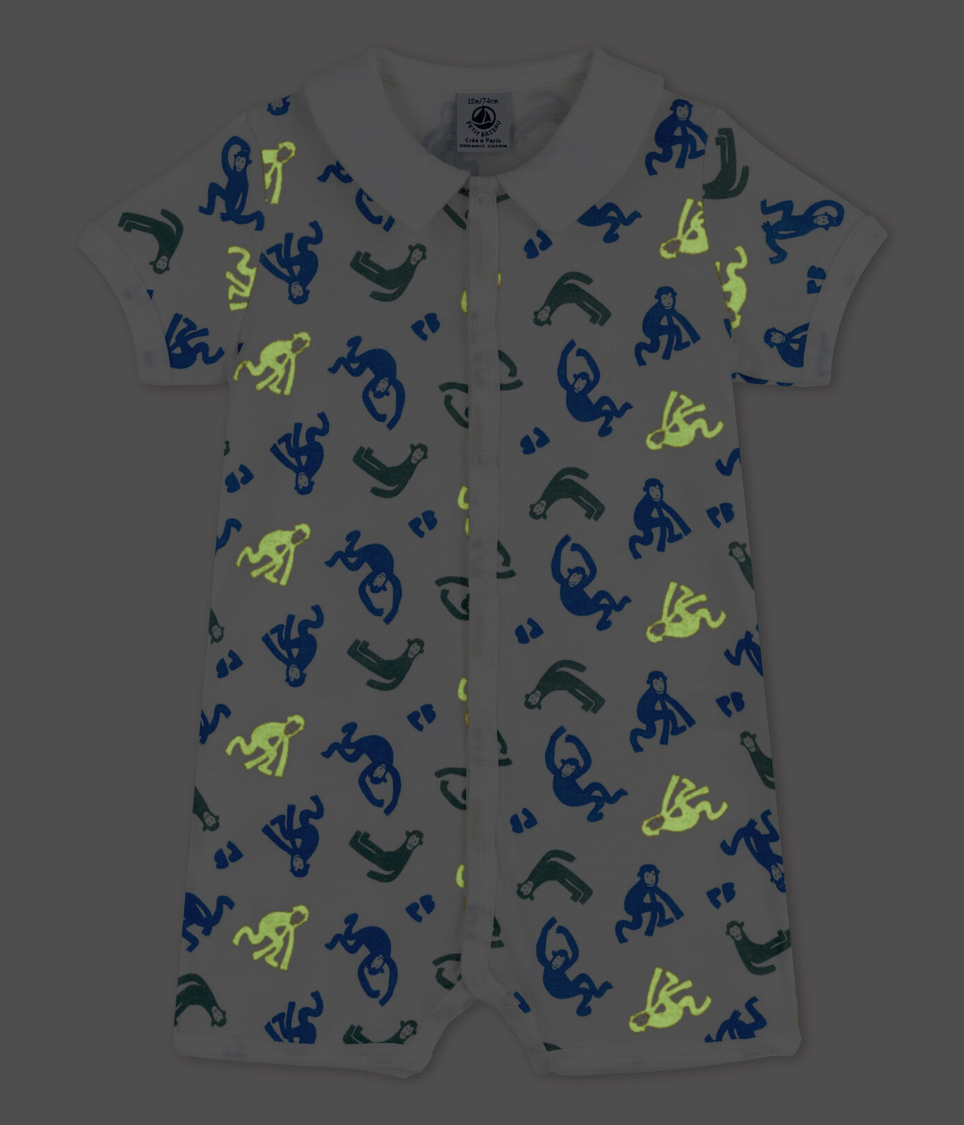 Combicourt bébé singes phosphorescents en coton