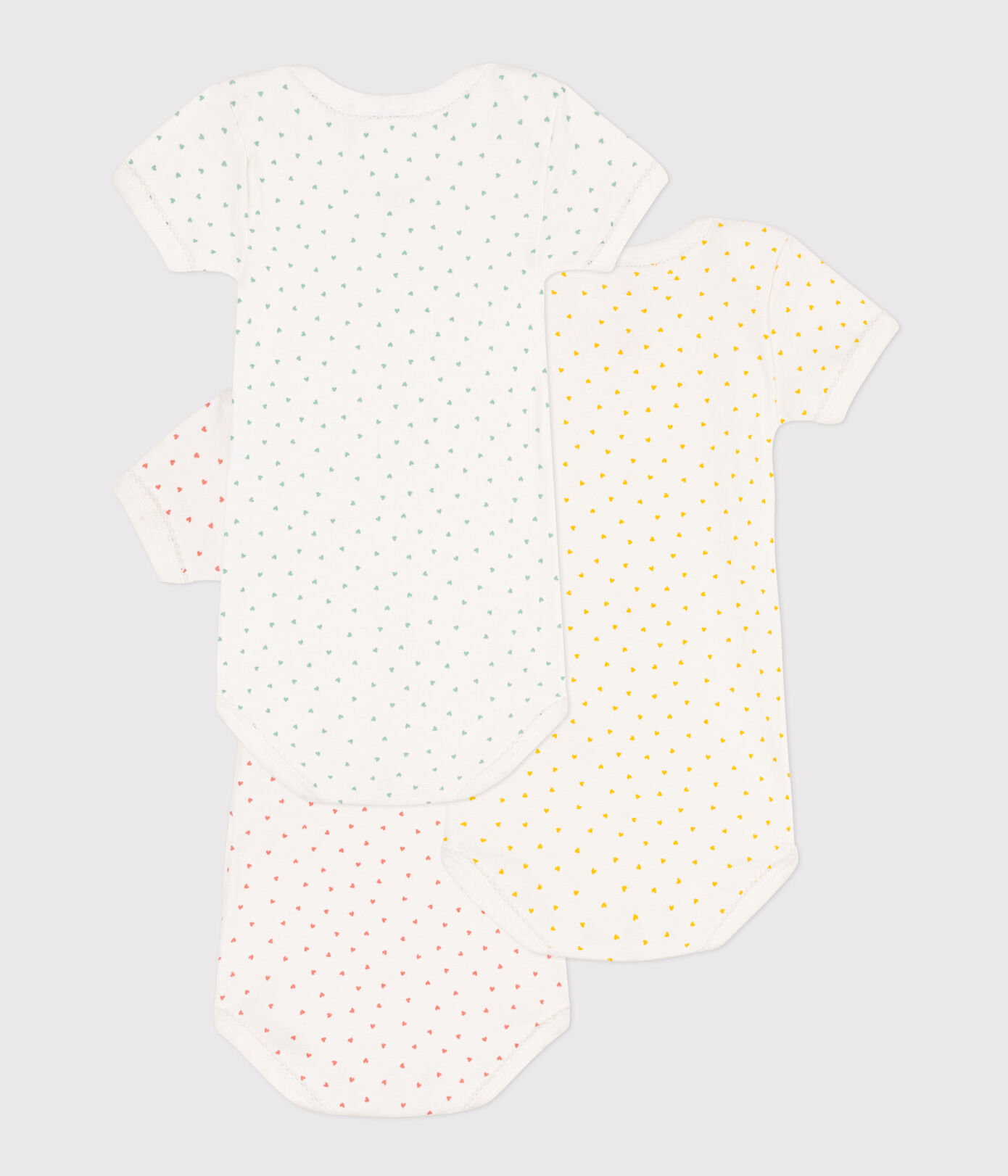 Lot de 3 bodies manches courtes coeurs en coton