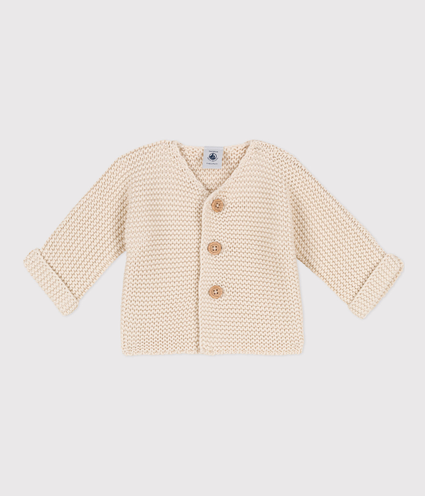 Cardigan bébé tricot point mousse en coton