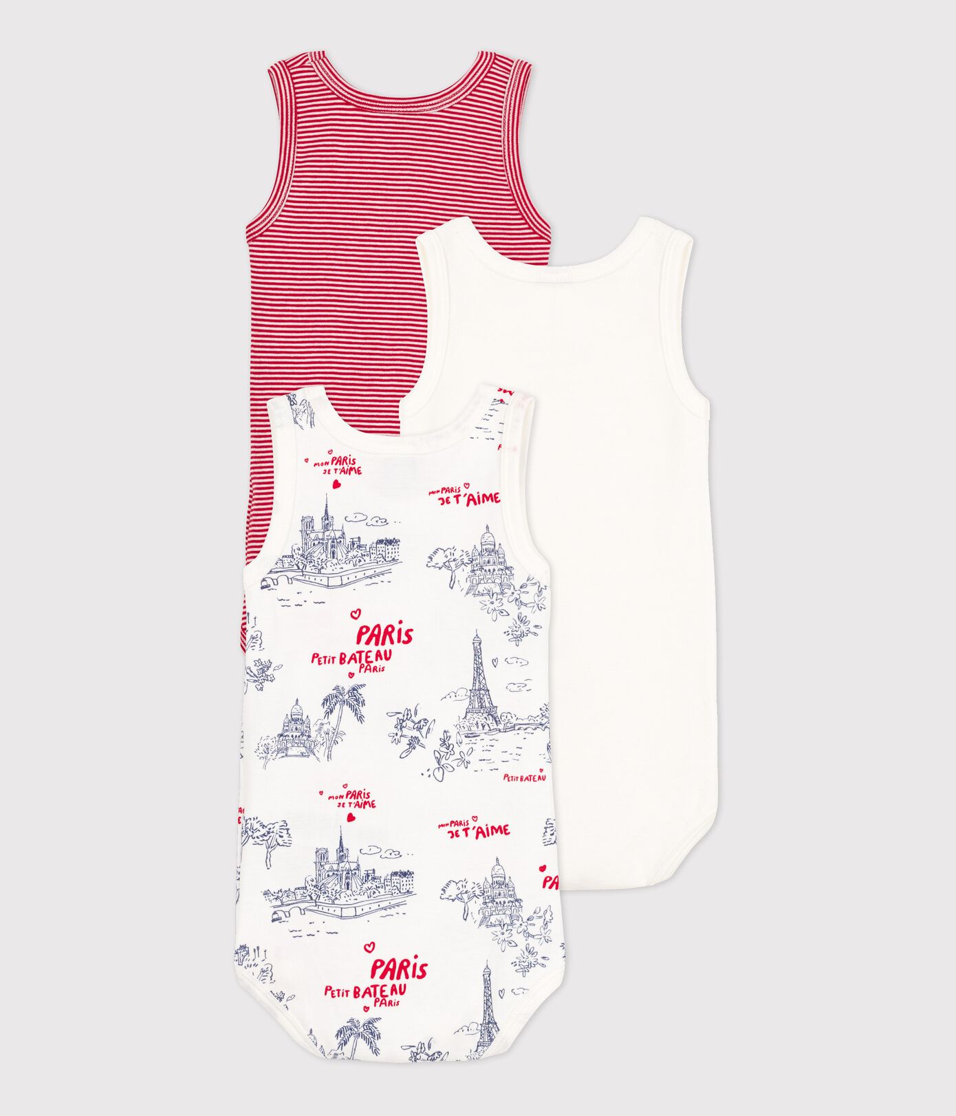 Lot de 3 bodies sans manches Paris bébé en coton