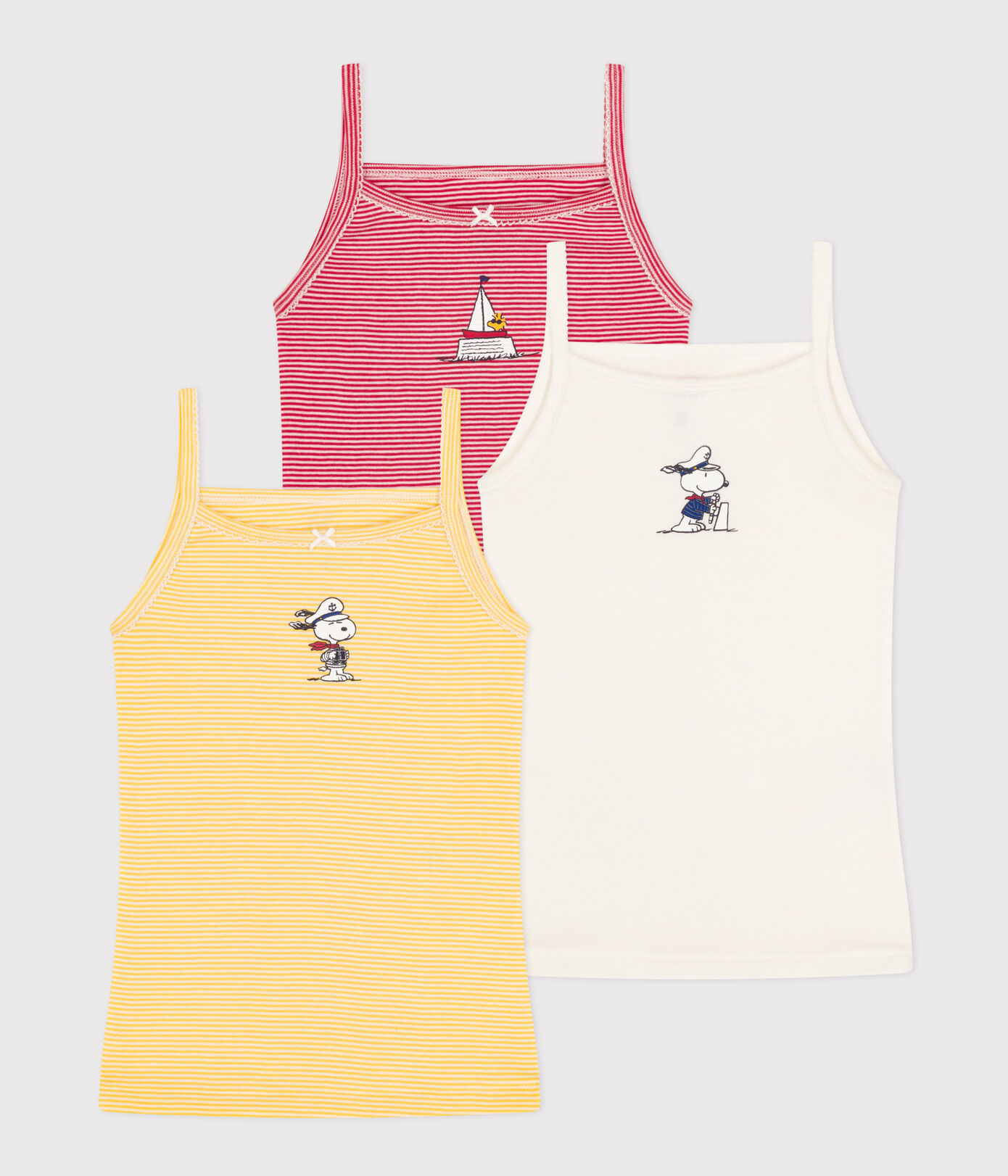 Lot de 3 chemises à bretelles Petit Bateau X Snoopy en coton petite fille
