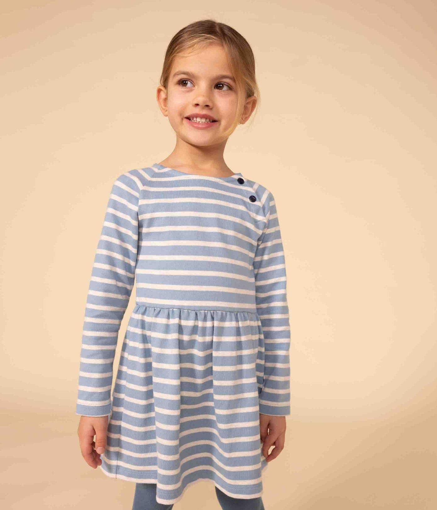 Robe manches longues en coton épais à rayures enfant fille