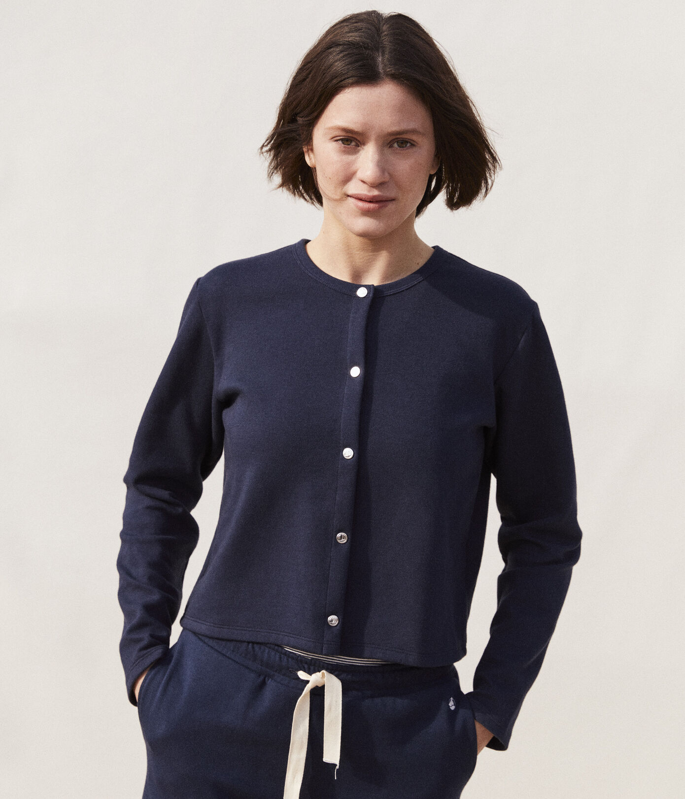 Cardigan à pressions en coton épais Femme