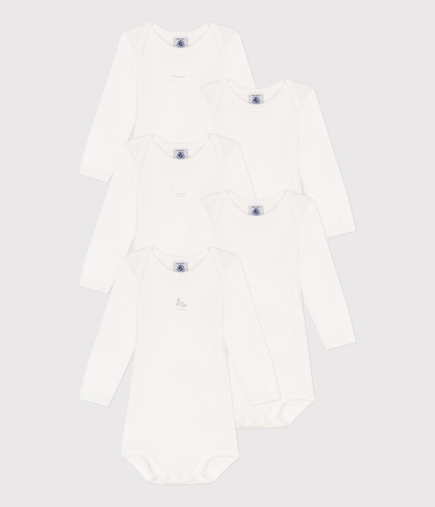 Lot de 5 bodies manches longues lapins en coton