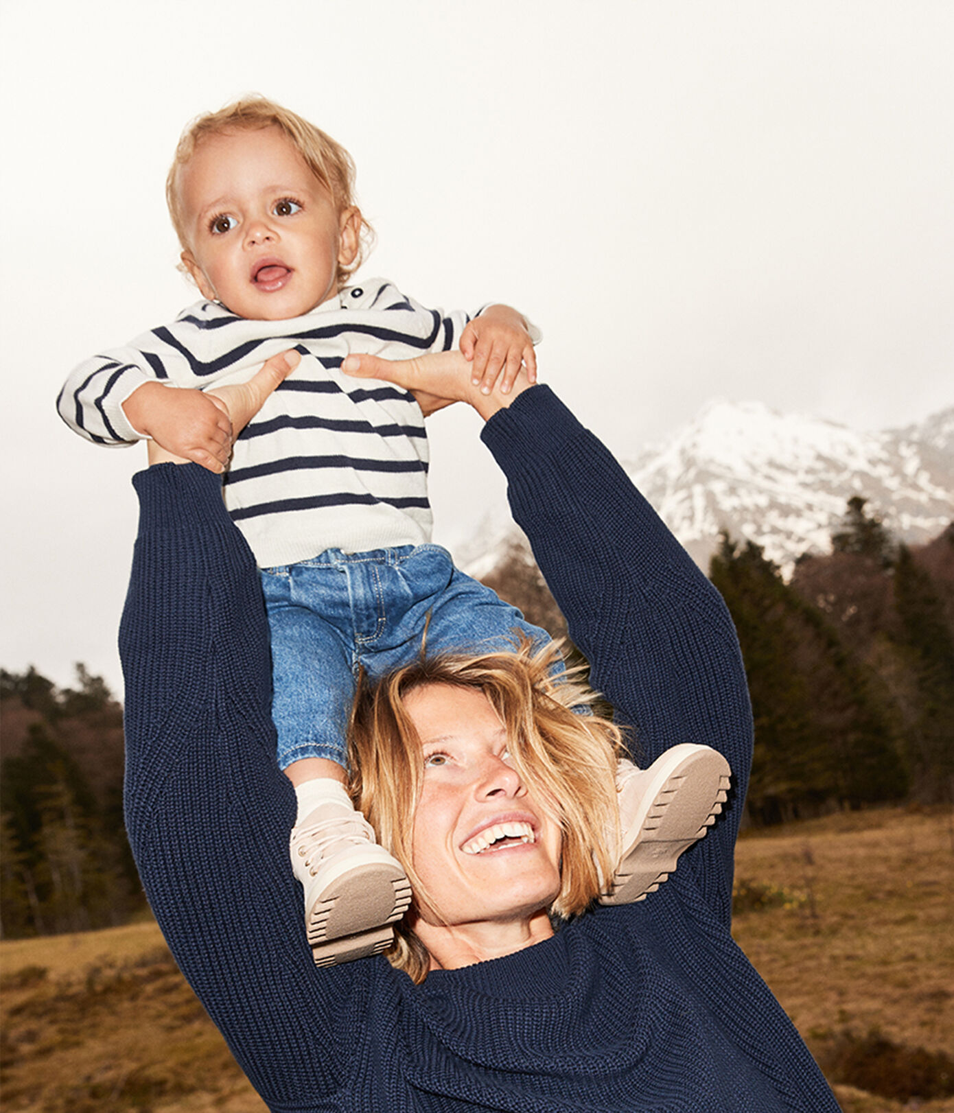 Pull bébé en laine et coton rayé marinière