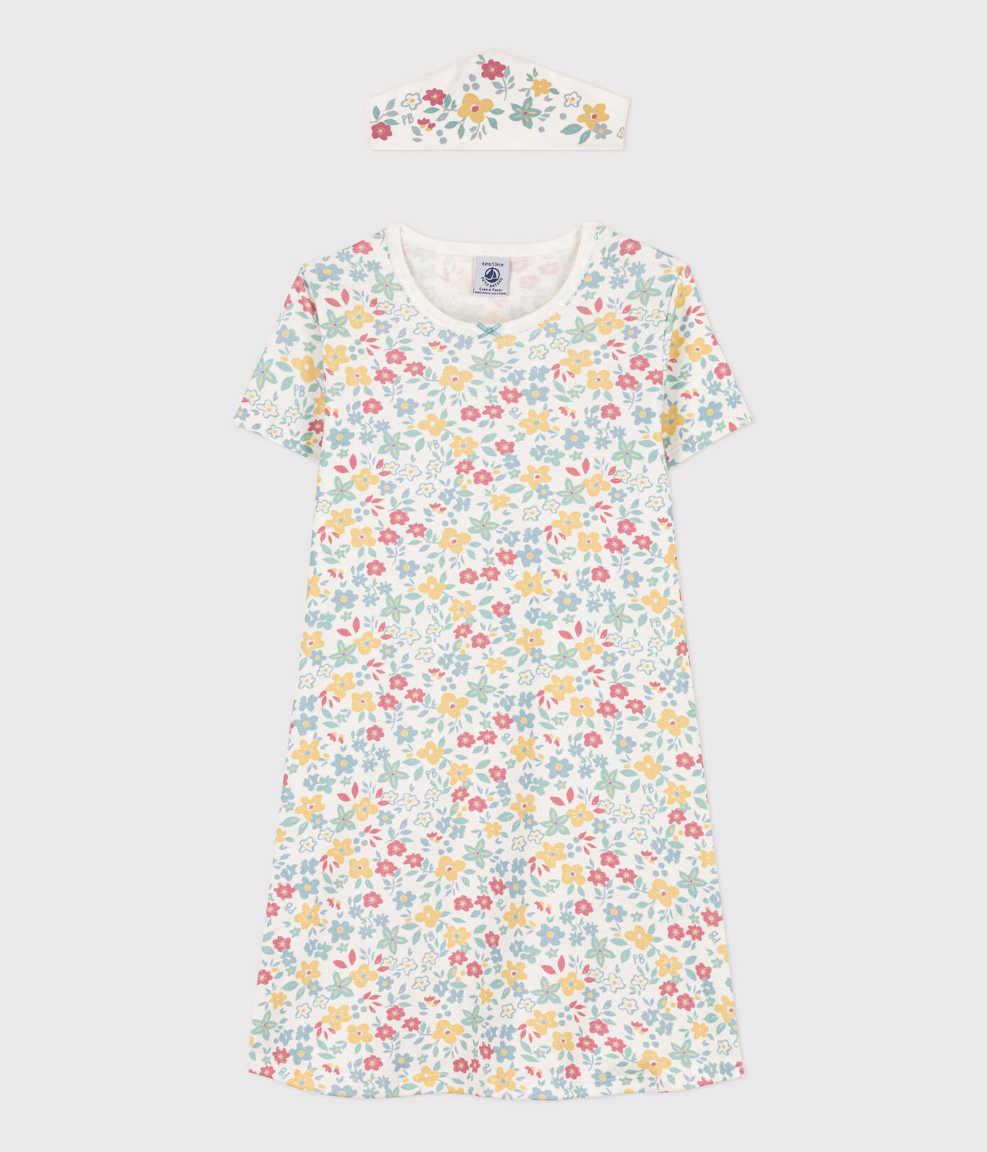 Chemise de nuit fleurs avec couronne en coton petite fille