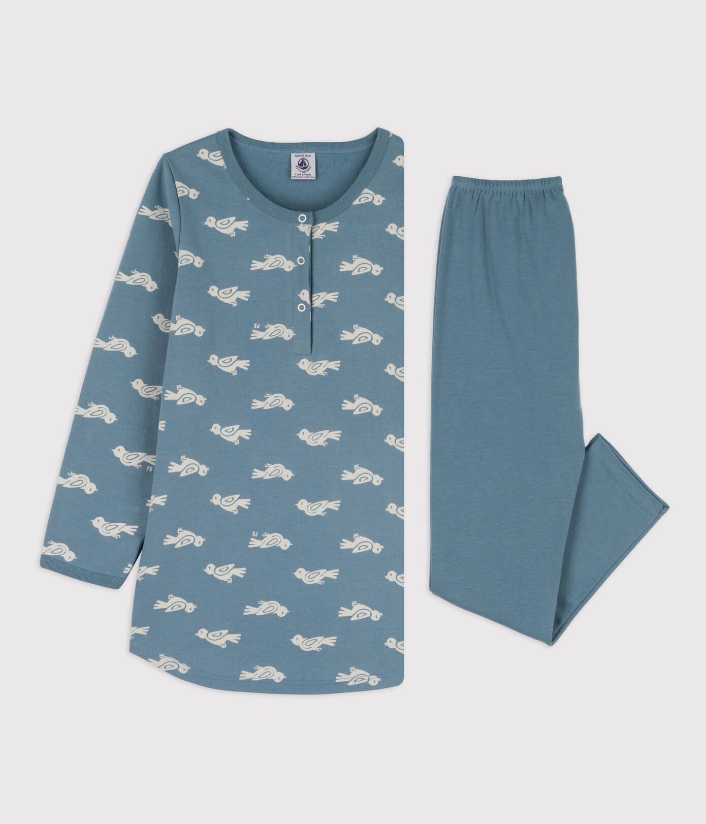 Chemise de nuit et legging oiseau petite fille en molleton et en coton
