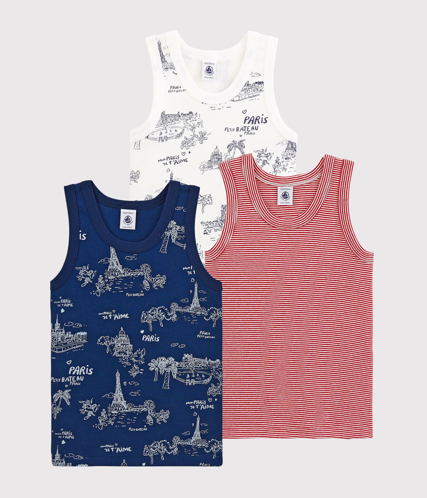 Lot de 3 débardeurs imprimé Paris petit garon