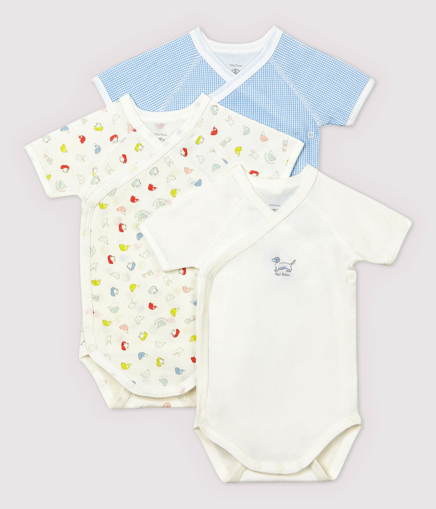 Lot de 3 bodies croisés manches courtes bébé en coton biologique