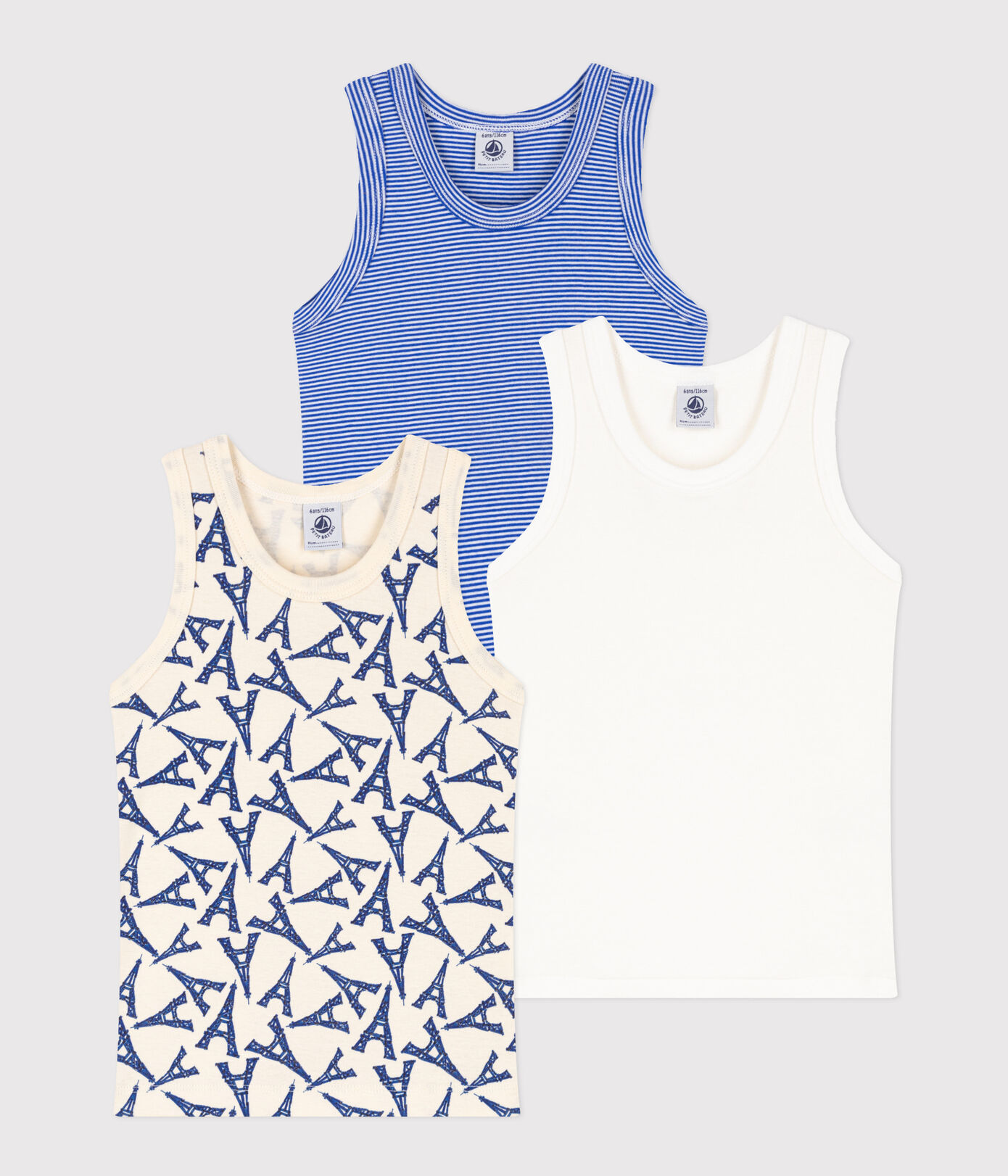 Lot de 3 débardeurs Paris en coton petit garon